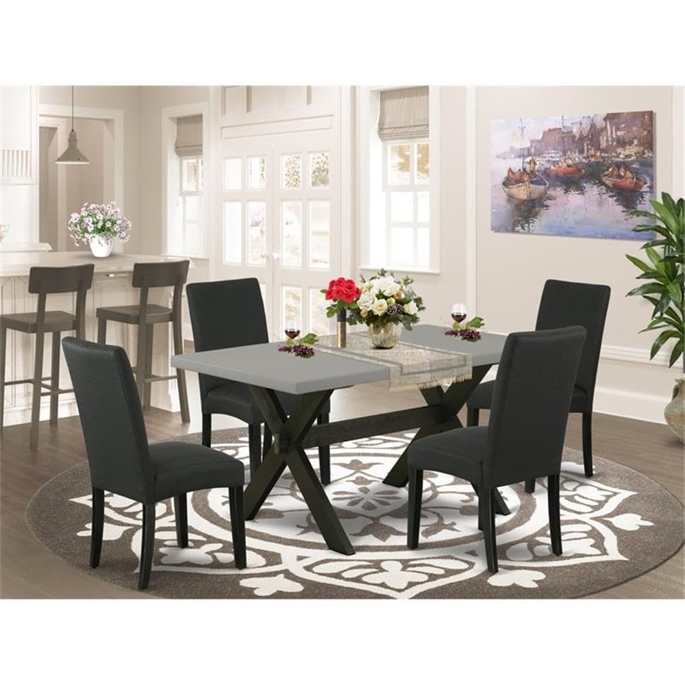 East West Furniture X696Dr124-5 5 Piece Dining Table Set For 4 Includes A Rectangle Kitchen Table With X-Legs And 4 Black Color Linen Fabric Upholstered Chairs, 36X60 Inch, Multi-Color
